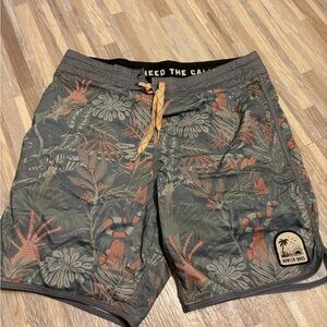 Howler Brothers Tropical Print Shorts - Gray and Coral